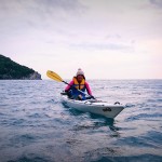 Daniela all'isola di Bergeggi  con Winterkayak